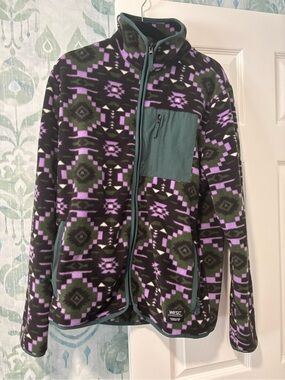 WESC Geo Print Fleece Jacket in Black, Olive & Lavender